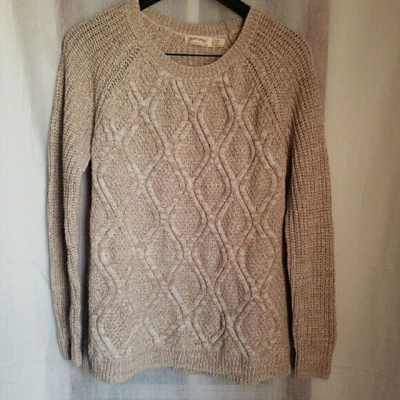 Faded Glory Sweater Size L Ivory Cable Knit Pullover Oatmeal Marl Cotton Blend - Picture 1 of 10